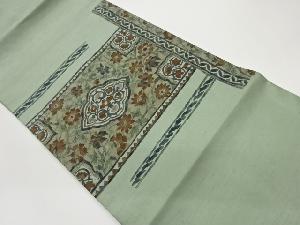 手織り紬横段に花菱・草花模様名古屋帯